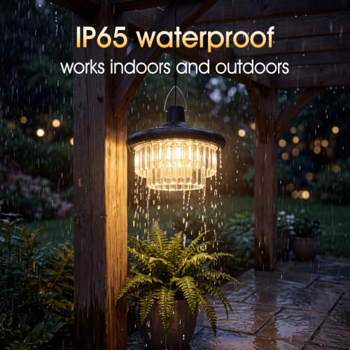 Image of Neoglint Solar Pendant Light Outdoor 222 LED IP65 Split Design Dimmable | Crystal-like design, 6 Color Temperatures 2700K-6500K, 16.4ft Cable for Gazebo, Galcony, Shed and Patio