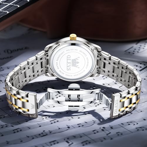 OLEVS Men's Stainless Steel Watch, Large Face Roman Numerals Diamond Accented Three-Hand Analog Quartz Watches for Men, Easy to Read Day Date Waterproof Luminous Mens Wristwatch4