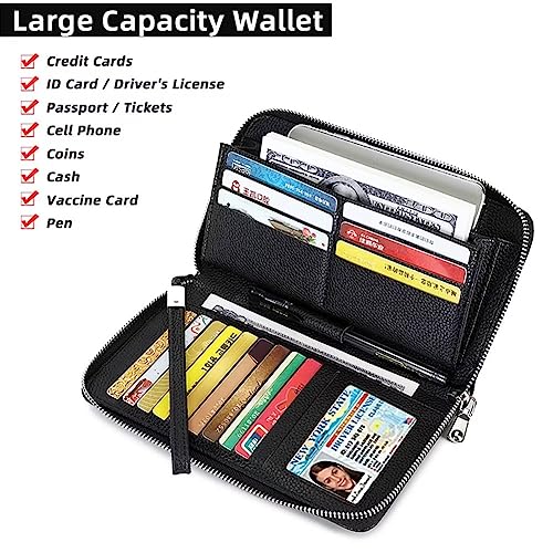 Wallet for Women RFID Blocking Leather Credit Card Wallet Travel Passport Phone Purse with Removable Wrist Strap, Blue, One Size3