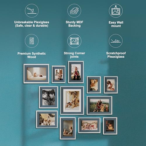 Image of Art Street Blue Collage Photo Frame Set of 13 for Wall Decor | Multi Size Family Picture Frames Gallery Wall Set | Modern Photo Frames for Living Room, Bedroom, Hallway & Home Decoration