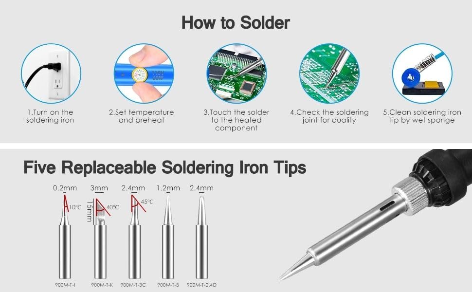 Image of Geek Lab 220V, 60W Electric, 200-450 Degree Adjustable Temperature Soldering Welding Iron Tool Kit. 6 Pcs Soldering Set.