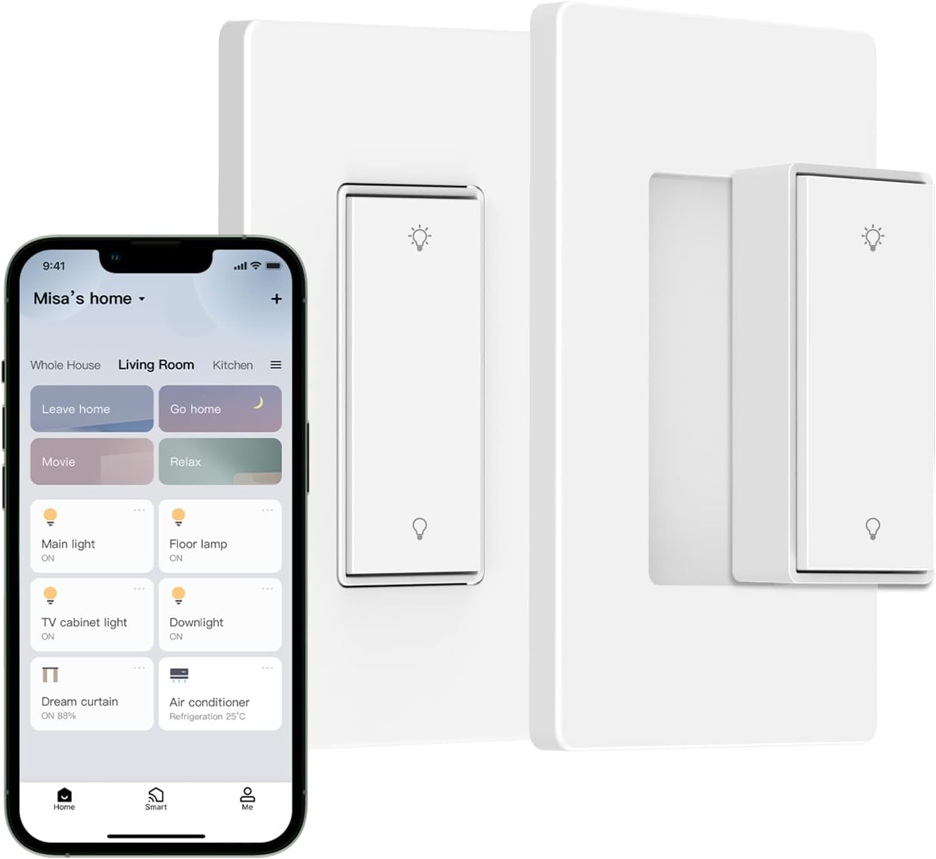 ORVIBO Smart Dimmer Switch with Remote Control, 902MHz RF Single Pole WiFi & Wall Mount, Work Alexa Google Assistant, Neutral Wire Required, No Hub Needed (Switch + Plate), White (A11+EU1254)