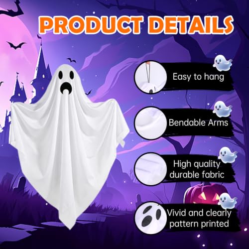 Plamerx 6 Pcs Halloween Hanging Ghosts, 27.5'' Flying Ghost for Outdoor Front Yard Porch Patio Lawn Garden Trees Holiday Party Décor Halloween Decorations - image 3