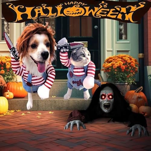 Pet Deadly Fantasia de Halloween para cães cosplay Halloween fantasia de Natal assustador com faca p