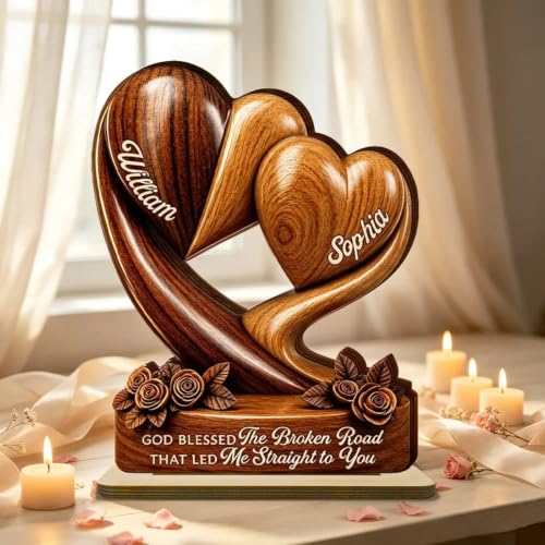 Personalized Interlocking Heart Wooden Plaque, Custom Gift for Couples - Image 5