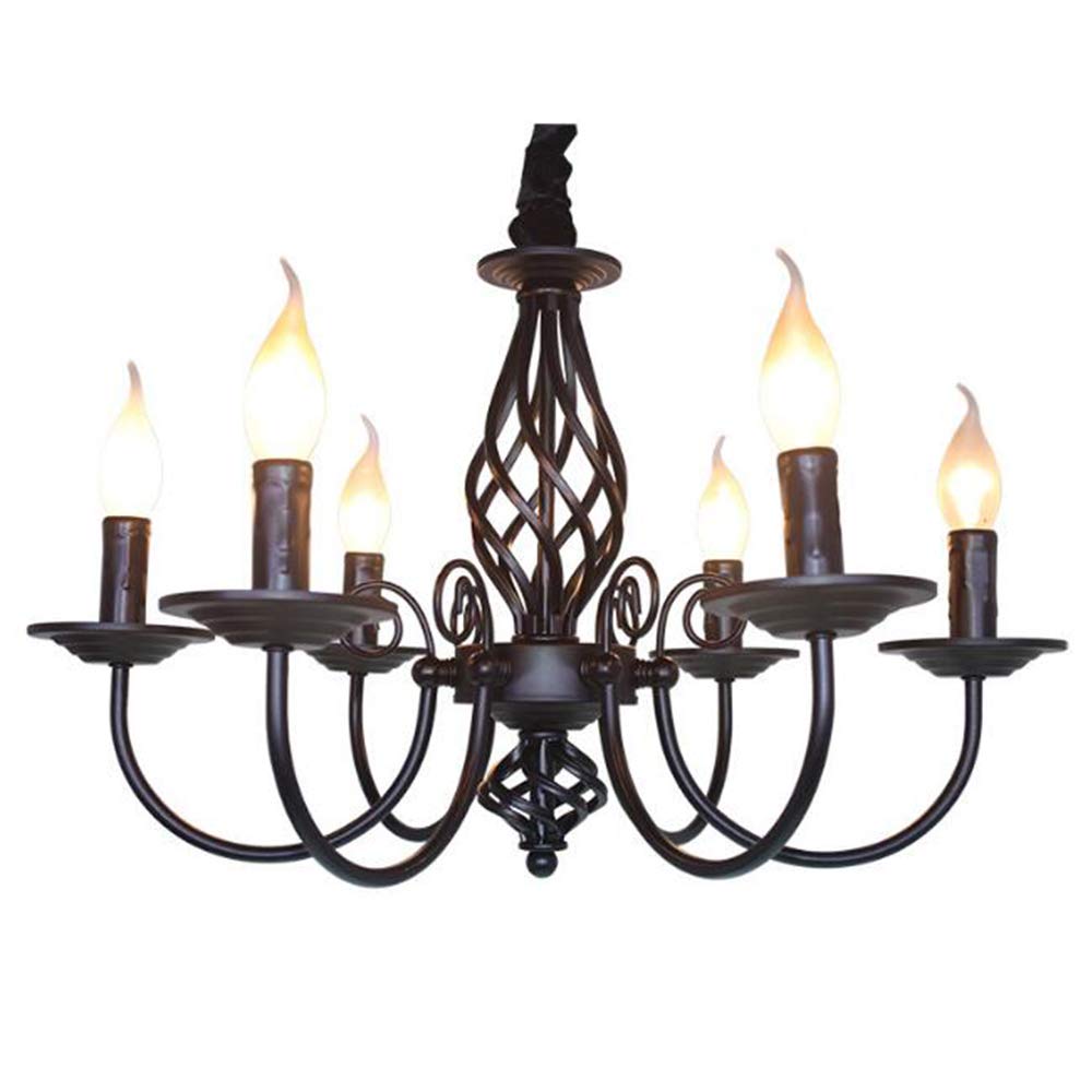 Antik Schwarz Kronleuchter Kerze Pendelleuchte Industriestil Eisen Esszimmer Lichter Höhenverstellbar E14 Schmiedeeisen Retro Hängelampe Landhausstil Wohnzimmer Schlafzimmer Pendellampe, 6-Flammig