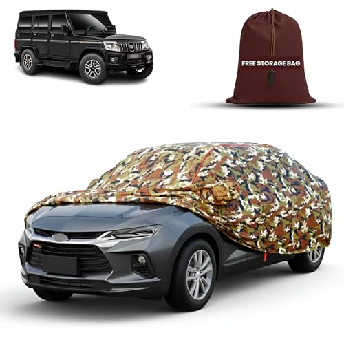 Image of MORNYRAY Car Cover for Mahindra Bolero | Fully Waterproof Car Body Cover | with Mirror & Antenna Pocket | Dustproof, Windproof & Anti-Scratch Lining, Camouflage