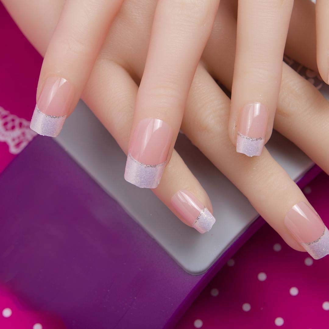 Women's False Nails With French Tip And Airbrush Design Crossing Upgraded Super Adhesive Fitted Shape Easy Removal Tabs- 24 Pieces