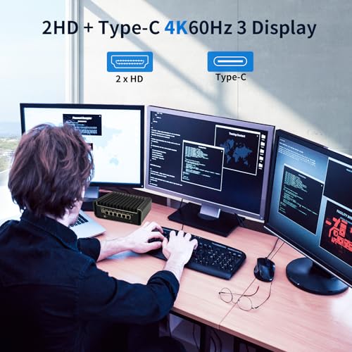 Image of Mini Firewall PC N150 4 Core (Upgraded N100), 6 x i226V 2.5GbE LAN OPNsense Hardware, DDR5 16GB RAM 1TB SSD, Fanless Micro Appliance, AES-NI, 2 xM.2 NVMe Slot, 1 xSATA3.0, USB-C
