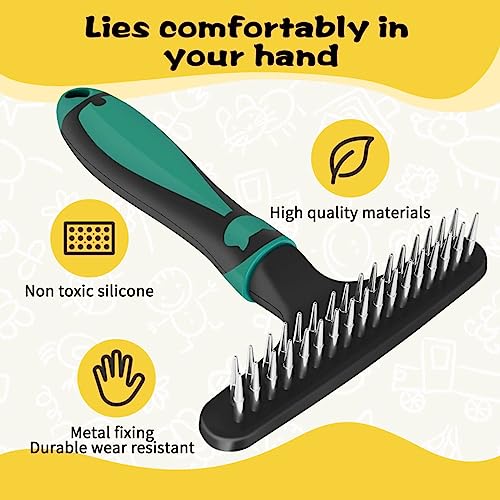 Pet Grooming Brush Carpet Restoration Carpet Rake Hair Cleaner Suitable for Rug and Carpet Undercoat Rake Comb for Dogs and Cats Slicone Handle Deshedding Brush (Green) – Bild 5