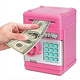 Adsoner Toy Piggy Bank, Electronic ATM Password Cash Coin Can Auto Scroll Paper Money Saving Box Gift for Kids (Light Pink)