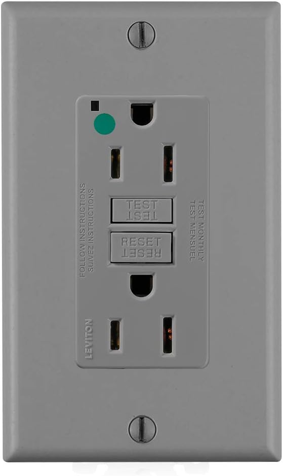 Prise électrique Duplex Leviton Decora – 15A 125V – Gris – Connexion Quickwire Push-in