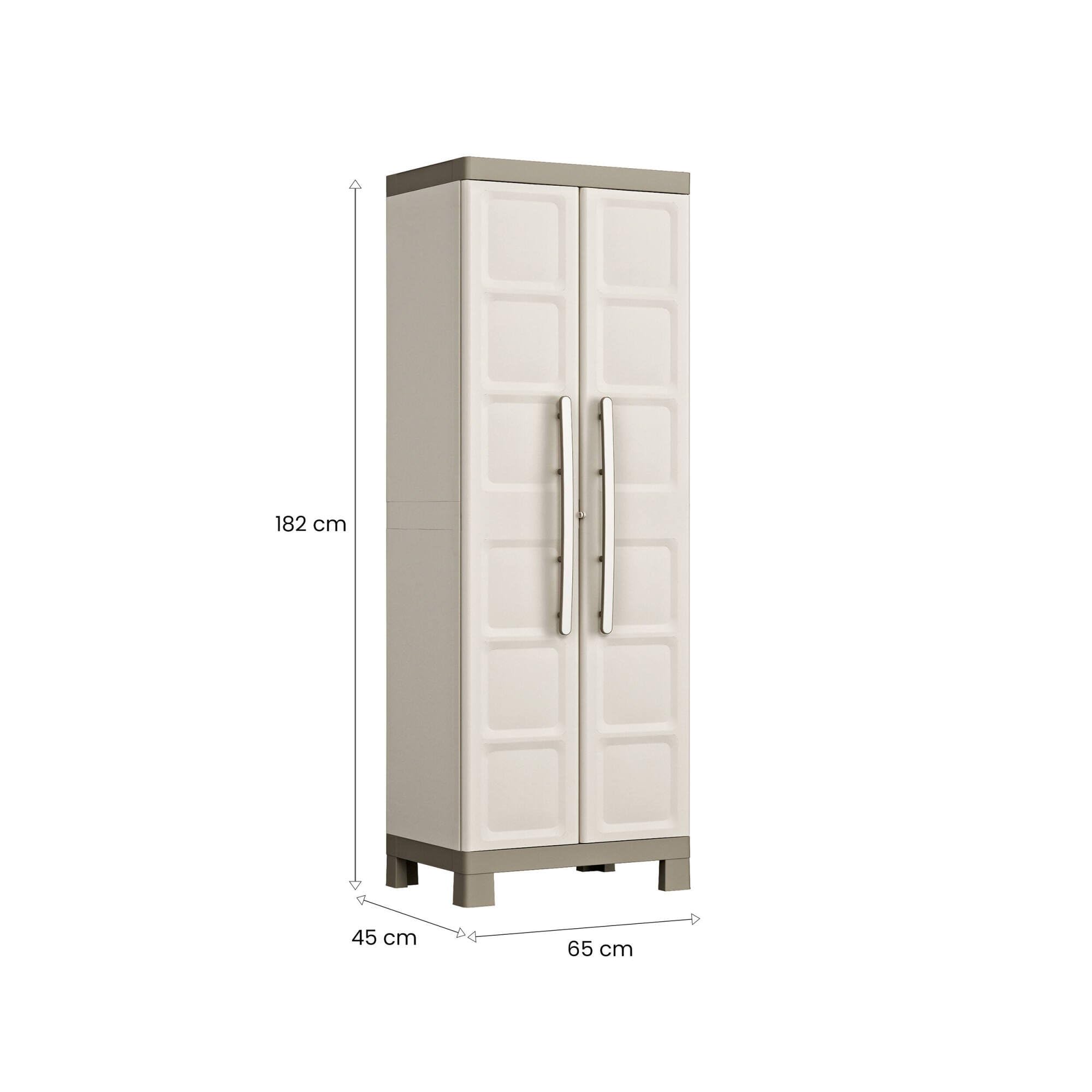 Dmora Armadio da Esterno Ghedi 45x65x182h cm Marrone Sabbia 4 Ripiani Impermeabile, Mobile da Giardino 2 Ante Made in Italy