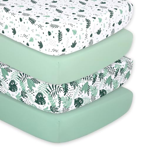 Image of The Peanutshell 4-Pack Fitted Crib Sheet Set - Super Soft & Breathable Baby Girl or Boy Crib Sheets, Nursery Decor, Fit for Standard Mattress Cover - Green Botanical