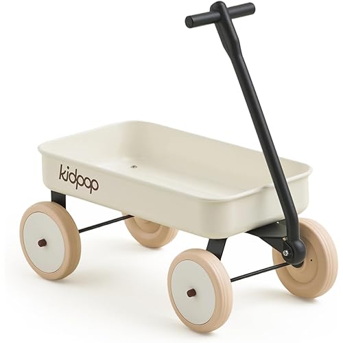 Kidpop Pula-Mini First Wagon for Toddlers, 4-Wheel Baby Pull Toy Cart for Kids Ages 1-3, Indoor & Outdoor Push Walker Toy, Ideal 1 Year Old Birthday Gifts (White)