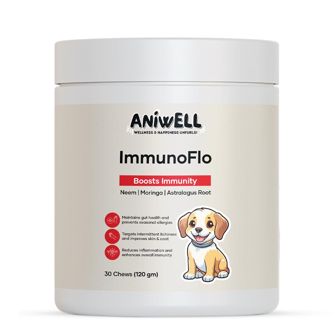 Aniwell ImmunoFlo Dog Allergy Relief Chews – Immune Support & Anti Itch for Dogs | Astragalus, Moringa, Neem, Probiotics | Dog Yeast Infection & Seasonal Allergy Supplement | Soft Chews All Breeds