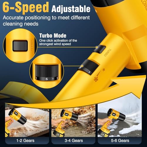 Image of Leaf Blower Cordless, Handheld Leaf Blower with 2 X 4.0Ah Battery and Charger, Snow Blower with 6 Speed Modes, Lightweight Blowers for Lawn Care, Patio, Yard, Blowing Snow, Leaves, Dust-Yellow
