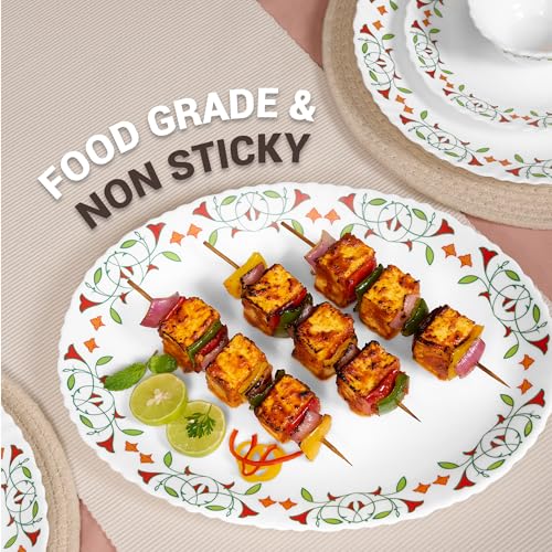 Image of Treo by Milton Opalware Aurelia Meena Dinner Set of 21 | Serving for 6 | Microwave & Dishwasher Safe | Bone-Ash Free | Tempered Toughness | Plates & Bowls | Crockery Set for Dining & Gifting