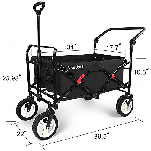 Beau Jardin Folding Push Wagon Cart Collapsible Utility Camping Grocery Canvas Fabric Sturdy Portable Rolling Lightweight Buggies Outdoor Garden Sport Heavy Duty Shopping Cart Wagons Bg122 #TOP1