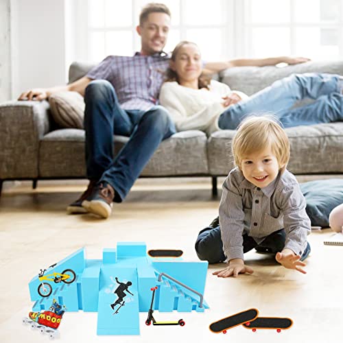 Plsoppkg 5Pcs Skate Park Kit Ramp Parts For Finger Skateboard Park Kit Part Training Props With Finger Skateboards Finger Bikes Skates Scooters And More(Blue) #TOP6