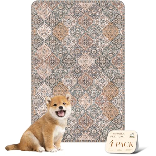 Image of nunubaby 4PACK Washable Pee Pads for Dogs, Stylish, Non-Slip and Leak-Proof Pee Pads. Reusable Potty Pads for Dogs for Crates and Floors.(Brown /Multi,24 inch x36 inch )
