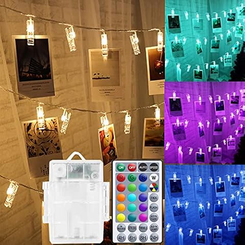 Solhice Color Changing Photo Clips String Lights Battery Operated 10ft, 20 LEDs Hanging Pictures Wall Lights for Teenager Christmas Gift, Teen Girl Room Decor with USB Powered Remote Control Cover
