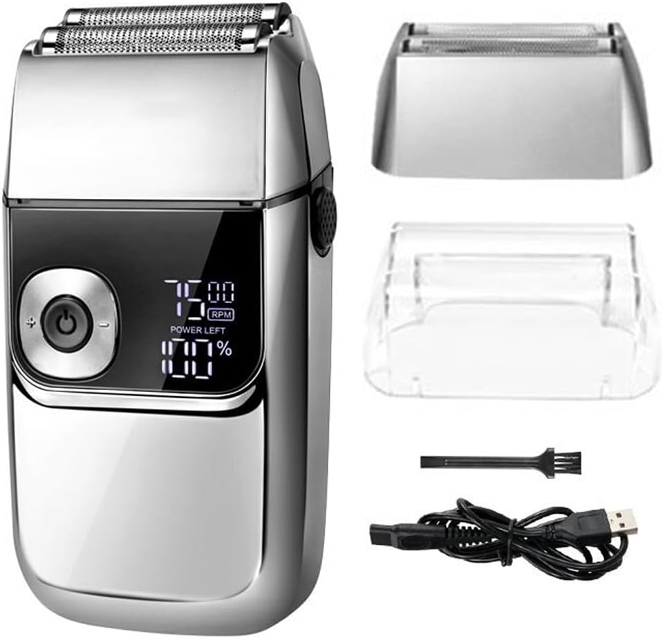 Electric Razors for Men, Electric Foil Shavers for Men All Metal 2 in 1 Foil Trimmer LED Waterproof Shaving Machine 3-Speed Adjustable (Color : Sliver)