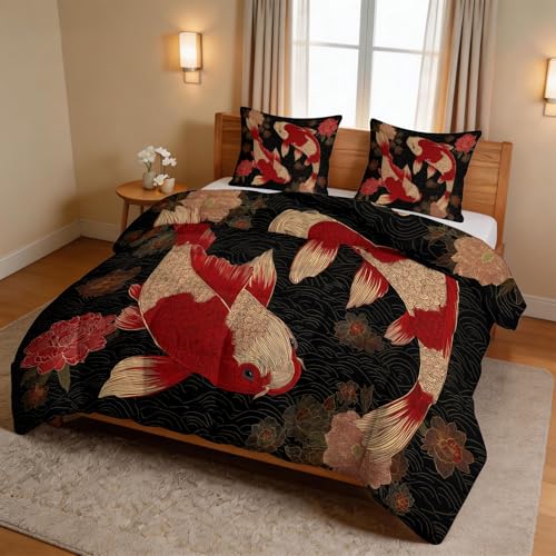 Edredón tradicional chino 240 x 220 cm para 4 estaciones, edredón reversible acolchado con animales, peces, flores, para todo el año, sin funda de almohada, para adultos, lavable, apto para alérgicos