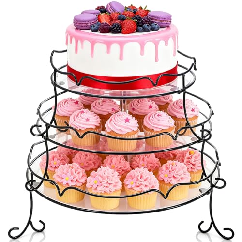ELFULLY 3 Tier Cupcake Stand, Iron Dessert Treat Stand, Round
