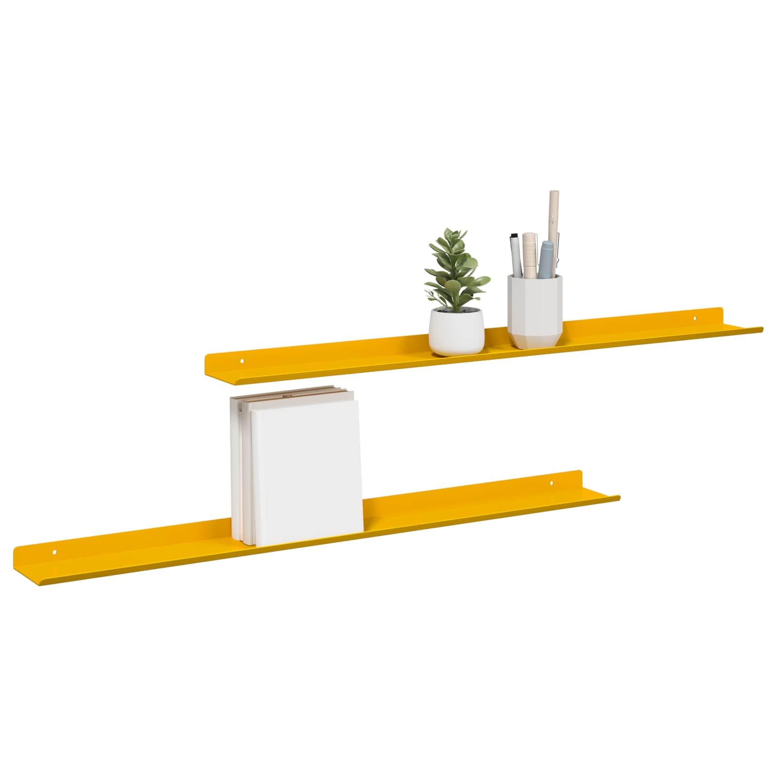 Hothingwell Schweberegal, 2 Stück, Senfgelb, 80 x 9 x 2,5 cm, Stahl | Minimalistisches Design, matte Oberfläche, für Wohnzimmer oder Büro, einfache Reinigung mit feuchtem Tuch