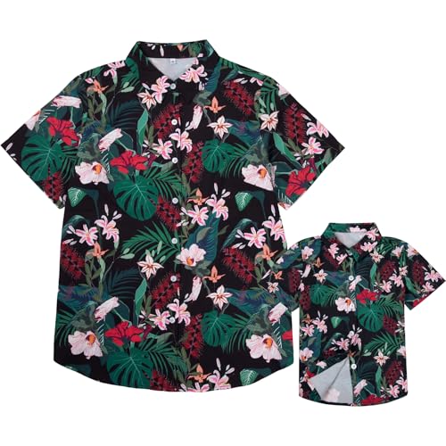 Mommy and Me Matching Outfits Hawaiian Mother and Daughter Son Matching Shirt Floral Summer Vacation Button Down Tops