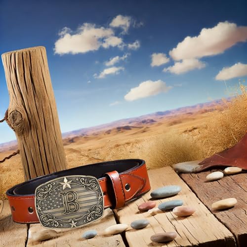 Image of Cowboy Belt Buckle for Men Vintage Western Rodeo Texas Initial Letter ABCDJMR to Z Belt Buckles