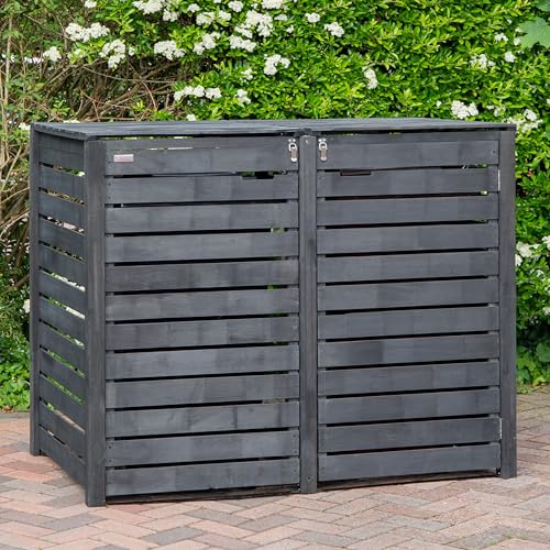 Samuel ALEXANDER 1.43m x 1.16m Outdoor Wooden Garden Double Wheelie Bin Store Storage for 2 Bins in Anthracite