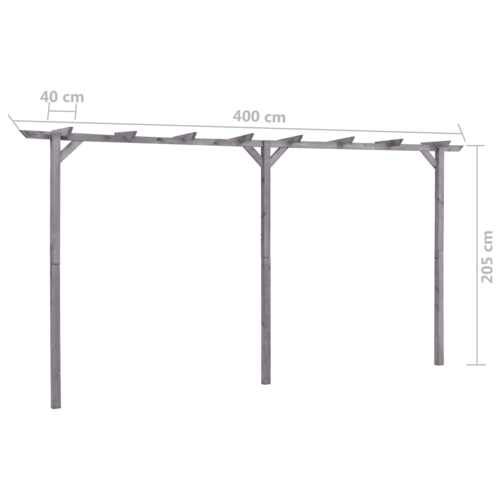 Pergola ogrodowa na zewnątrz, drewniana pergola na patio, szara altanka, 400 x 40 x 205 cm, sosna, idealna na podwórko, stylowa pergola do przestrzeni zewnętrznych