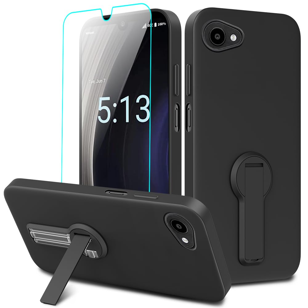 Case for Orbic Joy RC608L /Orbic Joy 4G Phone Case with Glass Screen Protector, Built in 360° Rotatable Folding Hidden Kickstand/Stand Shockproof Protective Case for Orbic Joy RC608L - Black