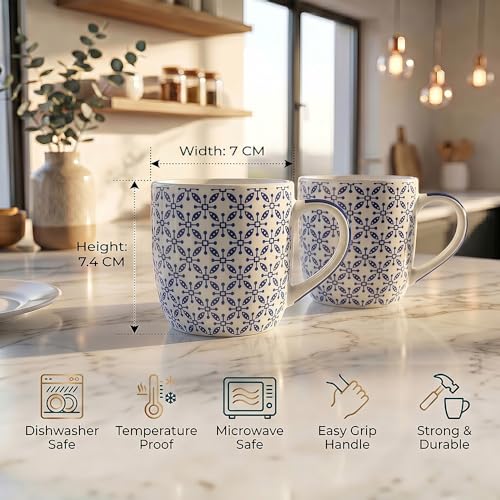 Image of U.P.C. Premium Bone China Ceramic Coffee Mug Set of 6 with 6 Coasters | Designer Tea & Coffee Cups |Printed Ceramic Mug Set | Tea Cups for Home,Office (Coffee-Mug-Inova-1054-Blue.)
