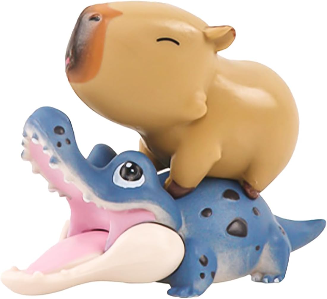 Cute Capybara Animal Figurines Set, Miniature Novelty Toys Collection, Decorative Desktop Accessories (Blue Crocodile)