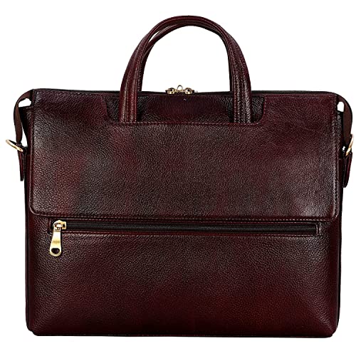 Image of RICHSIGN LEATHER ACCESSORIES Full Grain Natural Leather Laptop Messenger & Shoulder Bags for Men Women Office Briefcase Branded Stylish..Dimensions: L-14 x H- 12 x W- 2 Inch (Weight=900 GR)