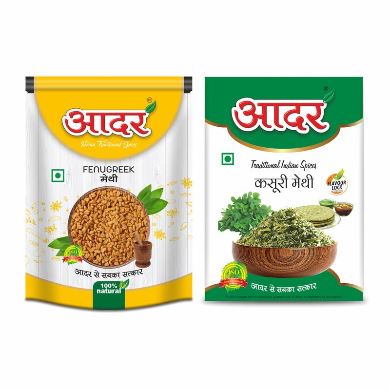 Image of Aadar Combo of Dried Fenugreek Leaves and Seeds Pack of 2 100g and 12gm Kasoori Methi