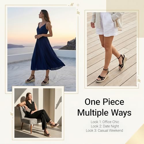 Image of Dressy Open Toe Sandals Platform Wedge Sandals with Cushioned Insole and Ankle Strap Buckle,Strappy Espadrille Wedge Sandals for Women Comfortable Summer