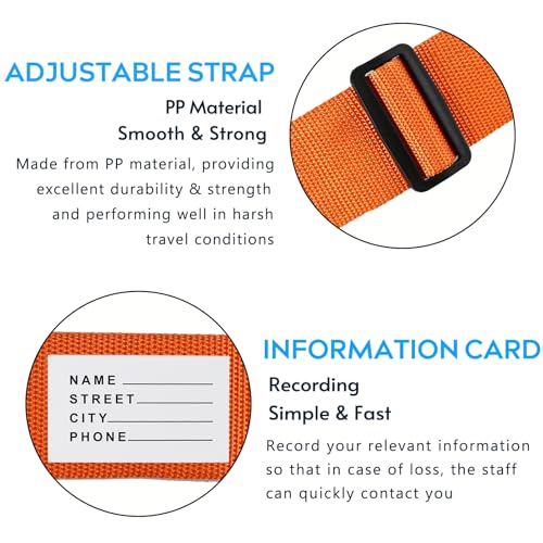 Image of Ferris 4 Pack Luggage Straps TSA Approved - Adjustable Luggage Strap Belt for Suitcases and Bags with Buckle Closure, Travel Accessory (Orange)