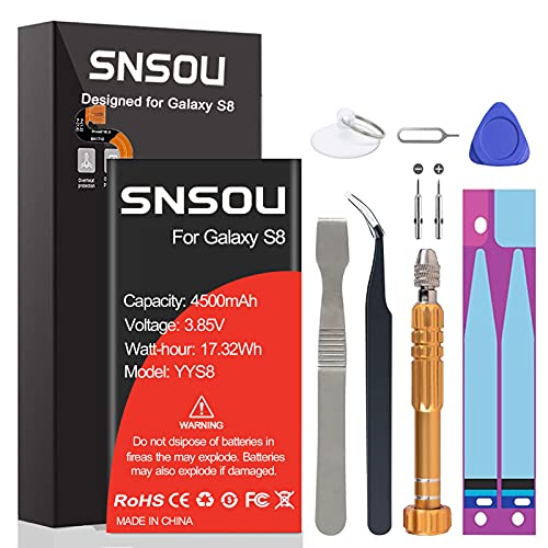 Galaxy S8 Battery, Upgraded SNSOU 4500mAh EB-BG950ABE Li-Polymer Replacement Battery for Samsung Galaxy S8 SM-G950 G950V G950A G950T G950P G950R4 with Repair Replacement Kit Tools Galaxy S8 Battery, Upgraded SNSOU 4500mAh EB-BG950ABE Li-Polymer Replacement Battery for Samsung Galaxy S8 SM-G950 G950V G950A G950T G950P G950R4 with Repair Replacement Kit Tools