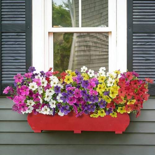 Image of Bassion 20 Bundles Artificial Violet Flowers for Outdoors, Mixed | UV resistant, silk flowers, realistic faux plants, garden patio front porch home outside planter decorations