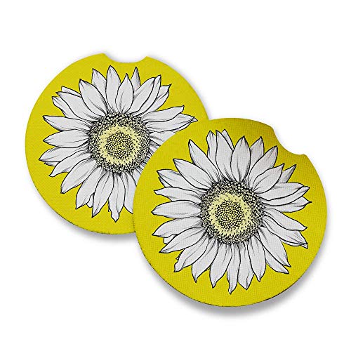 Sunflower. Car Coasters for drinks Set of 2. Perfect Car Accessories with absorbent coasters. Car Coaster measures 2.56 inches with rubber backing