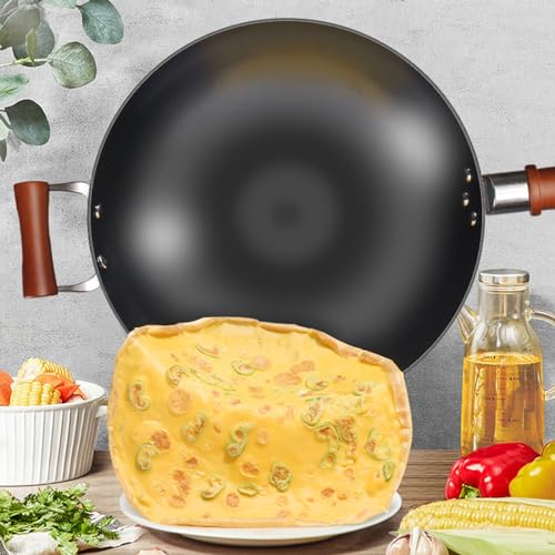 Wok de hierro fundido sin recubrimiento con tapa de madera 30 cm miniatura 2