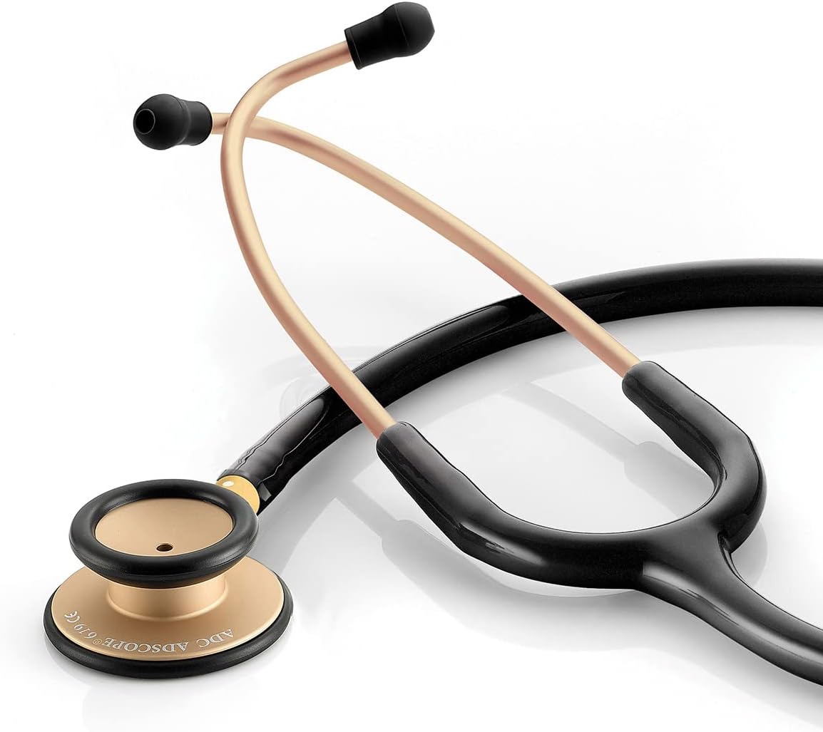 Adscope Lite 619 Ultra Lightweight Clinician Stethoscope with Tuneable AFD Technology, 31 inch Length, Champagne Finish with Black Tubing