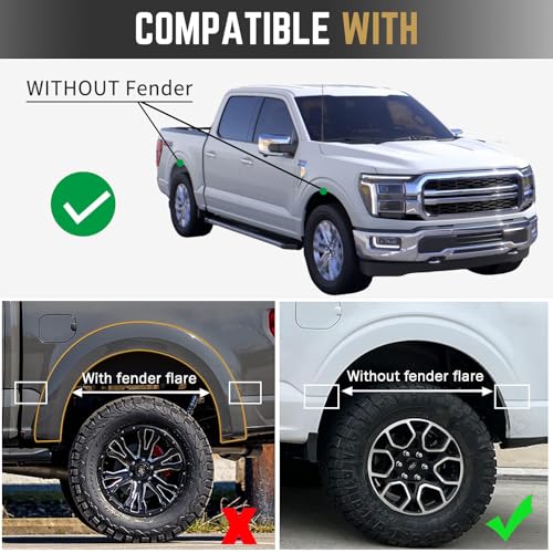 Image of RMOURTEKK Mud Flaps Compatible with Ford F150 2025 2024 2023 2022 2021 (Excludes Raptor Models) Without OEM Fender Flares Front & Rear Mud Guards Black Mud Guard Set(4pc Set)