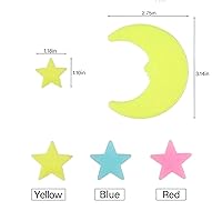 Vista 4 de 200 calcomanías de pared de plástico noctilucente fluorescente que brillan en la oscuridad, estrellas luminosas y lunas, calcomanías murales