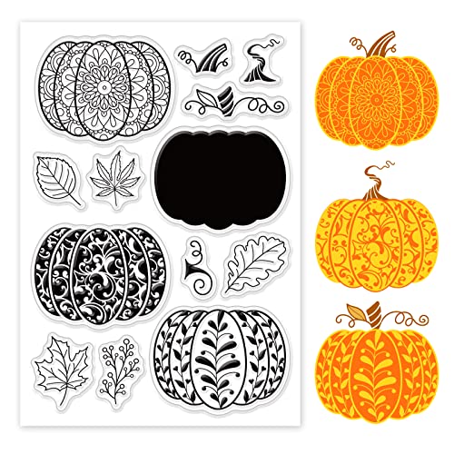 PH Pandahall Halloween Stamps Pumpkin Clear Silicone Stamps Pumpkin Leaf Autumn Transparent Stamp Plastic Postage Seal Fall Stamp for Scrapbooking Card Photo Album Thanksgiving Halloween