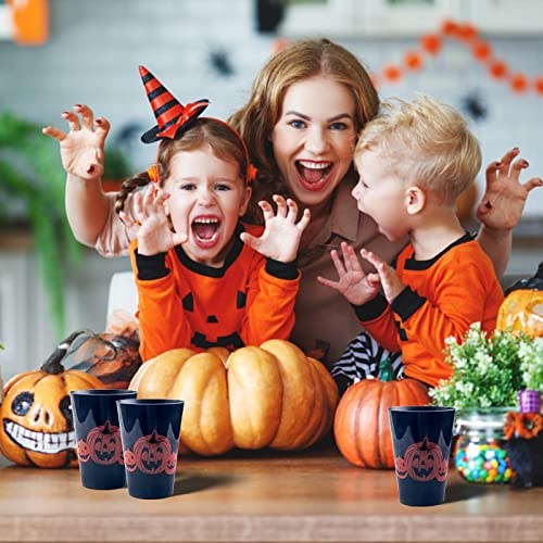 Set Of 24 Halloween Cup Party Reusable Plastic Kids Cups 12 Ounce Black Pumpkin Design Cup (Black Pumpkin) #TOP6